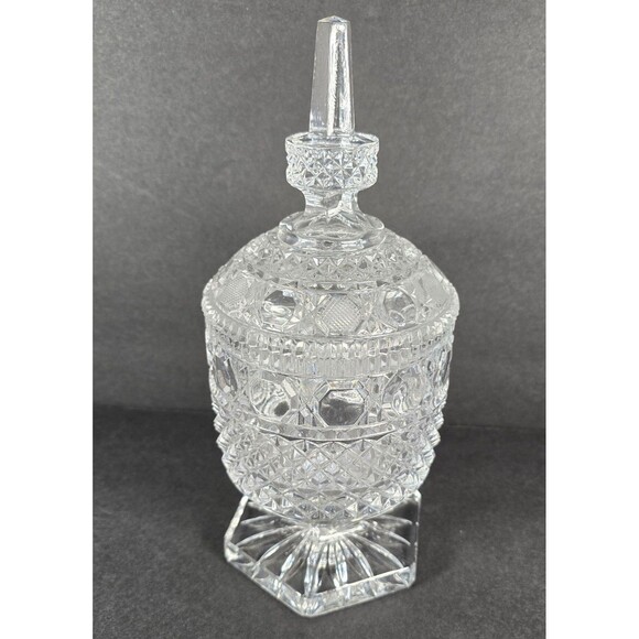 Heavy Footed Cut Crystal Candy Dish w/ Lid 10.25“ - Picture 2 of 7